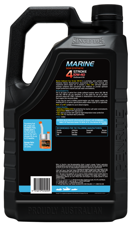 Marine Semi Synthetic Oil - 5 Litres - Penrite MAR10W4005 - SKU MAR10W4005